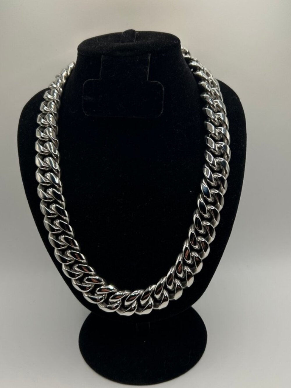 Mens Cuban Chain & Bracelet Set Real Silver Stainless Steel Plated 18mm 24in